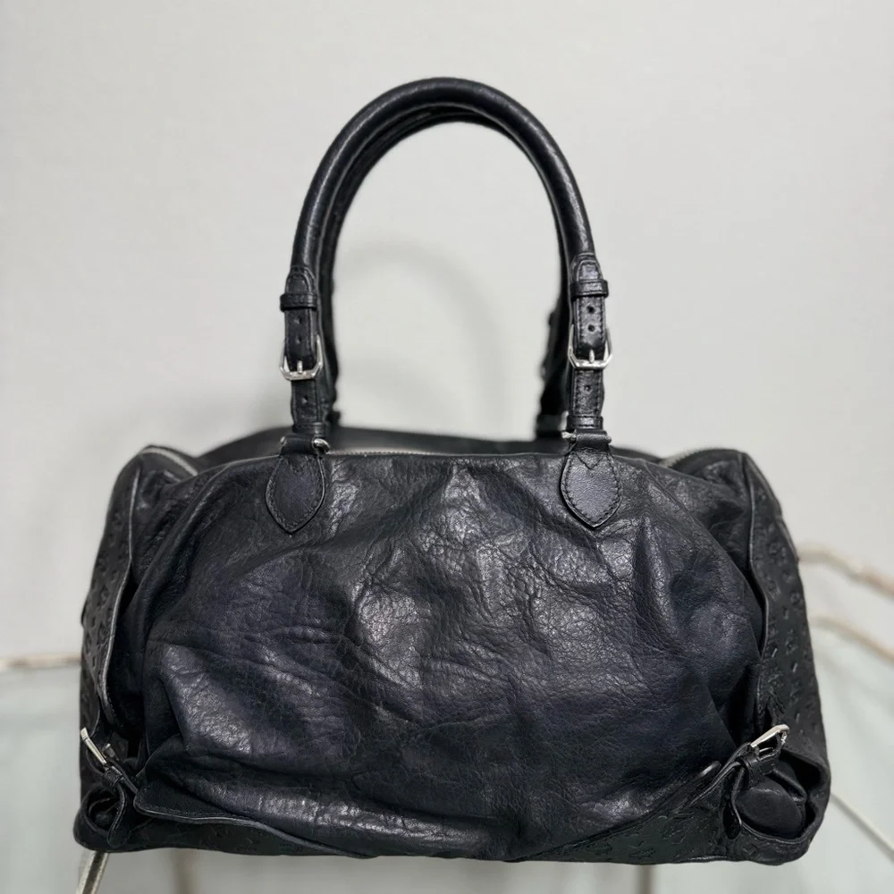 MCM Black Leather Satchel with Silver Accents - Picture 7 of 15